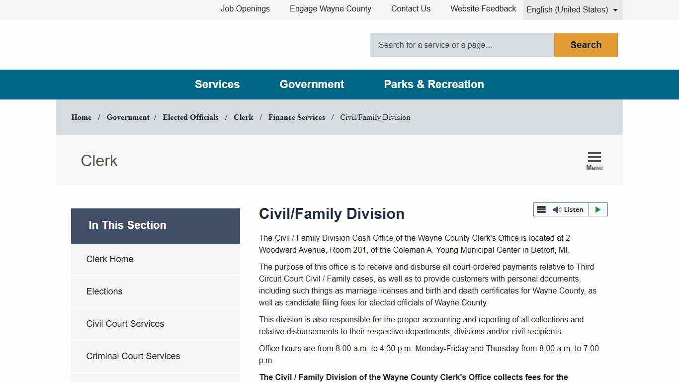 Civil/Family Division - Wayne County, Michigan