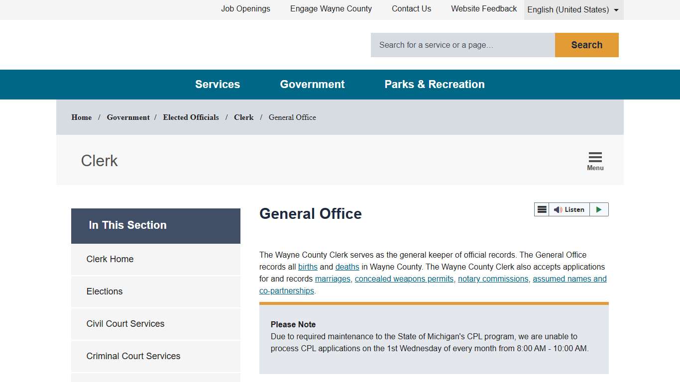 General Office - Wayne County, Michigan